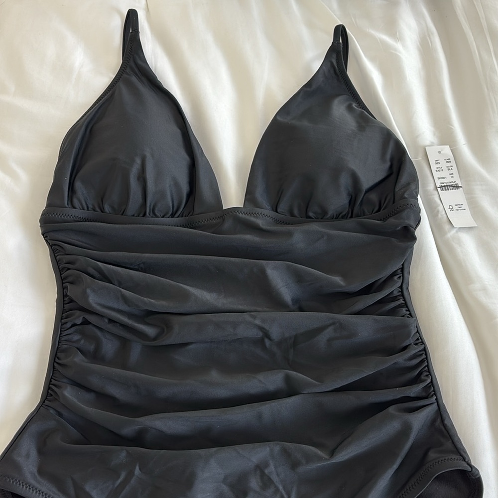 NWT J. Crew Black Ruched plunge one-piece swimsuit - Picture 8 of 11